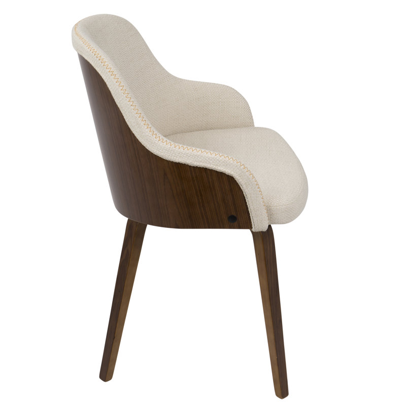 Cream Faux Leather Upholstered Arm Chair with Wood Legs