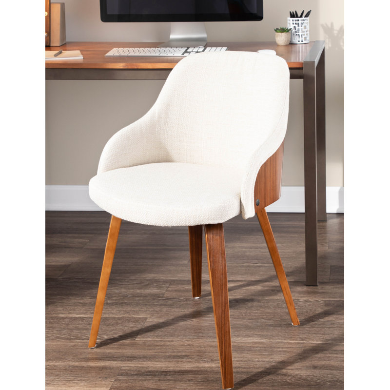 Cream Faux Leather Upholstered Arm Chair with Wood Legs