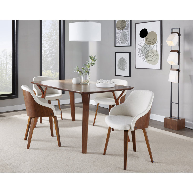 Cream Faux Leather Upholstered Arm Chair with Wood Legs