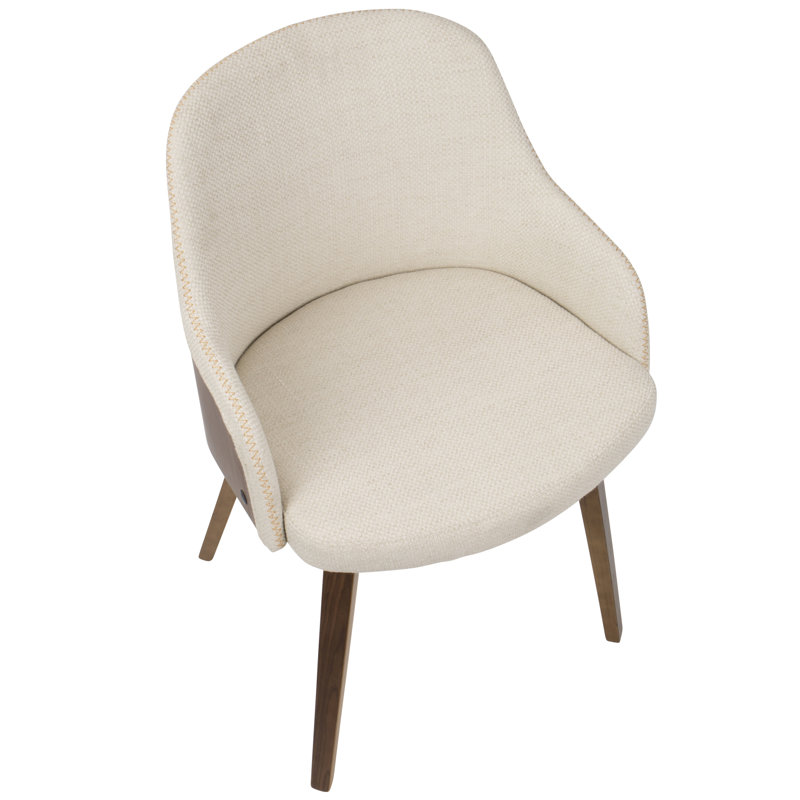 Cream Faux Leather Upholstered Arm Chair with Wood Legs