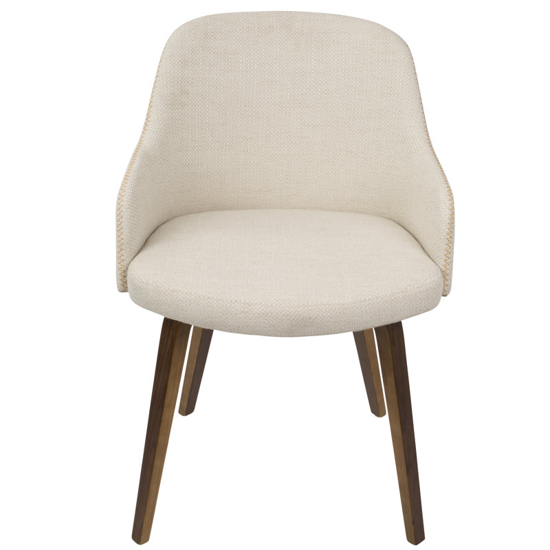 Cream Faux Leather Upholstered Arm Chair with Wood Legs
