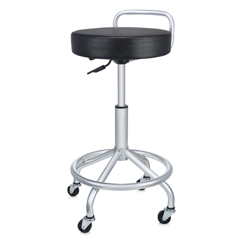 Adjustable Height Black Metal Swivel Laboratory Stool with Wheels