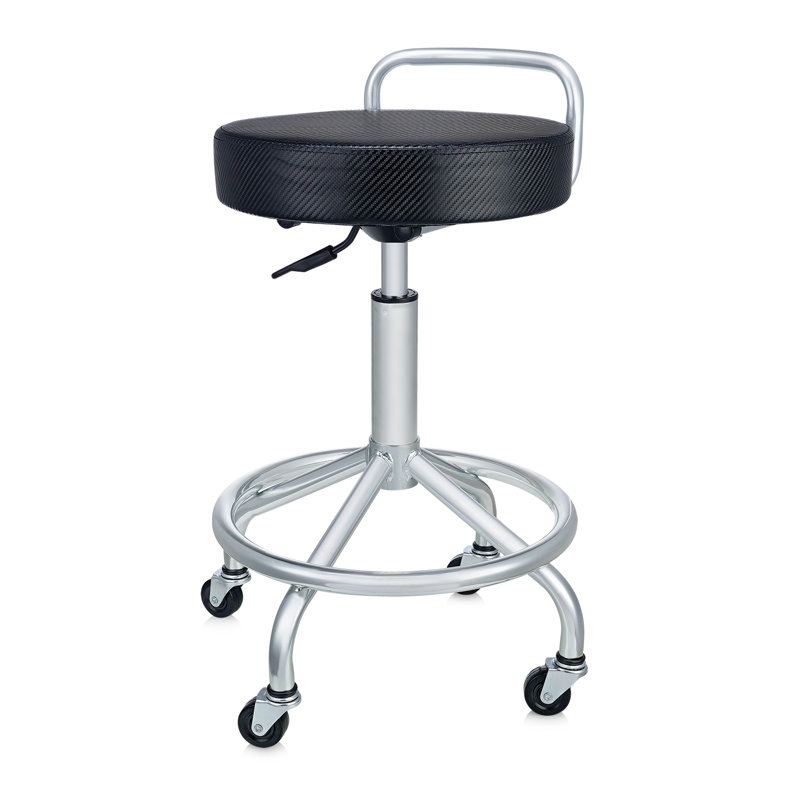 Adjustable Height Black Metal Swivel Laboratory Stool with Wheels