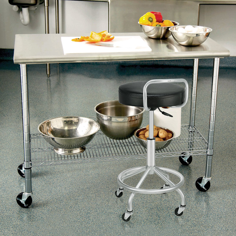 Adjustable Height Black Metal Swivel Laboratory Stool with Wheels