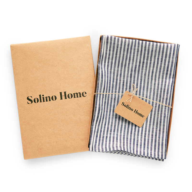 Navy and White Striped Pure Linen Dinner Napkins, Set of 4
