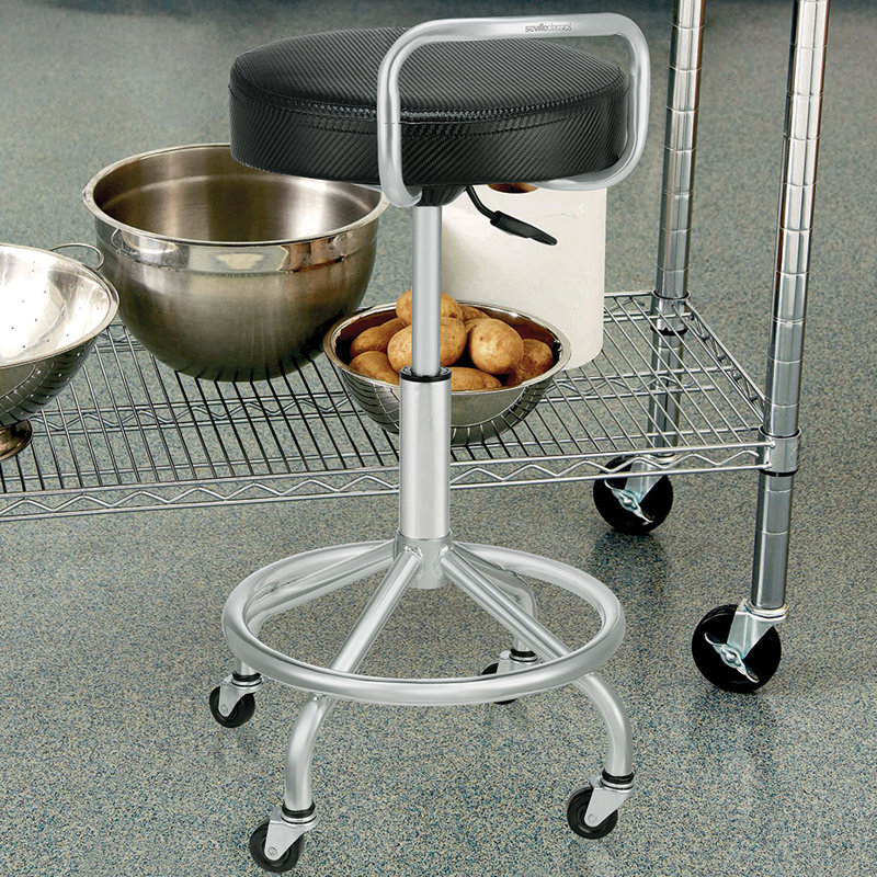 Adjustable Height Black Metal Swivel Laboratory Stool with Wheels