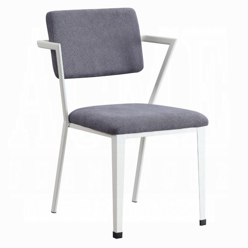 Gray Fabric and White Metal Upholstered Side Chair