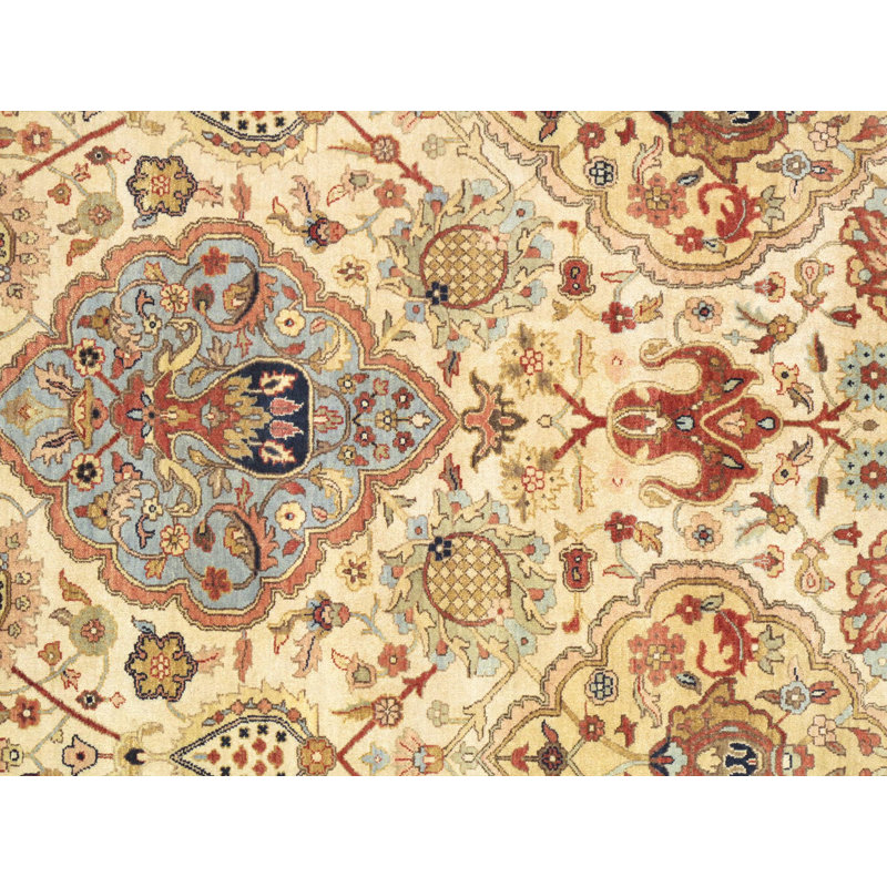 Elegant Ivory Wool 9' x 12' Hand-Knotted Rectangular Area Rug