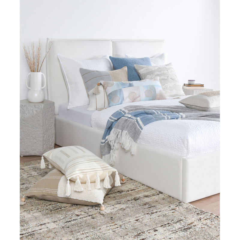 Multicolor Embroidered Cotton Blend Throw Pillow with Tassels