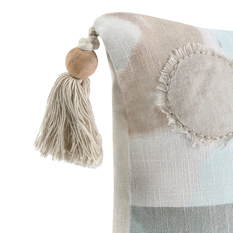 Multicolor Embroidered Cotton Blend Throw Pillow with Tassels
