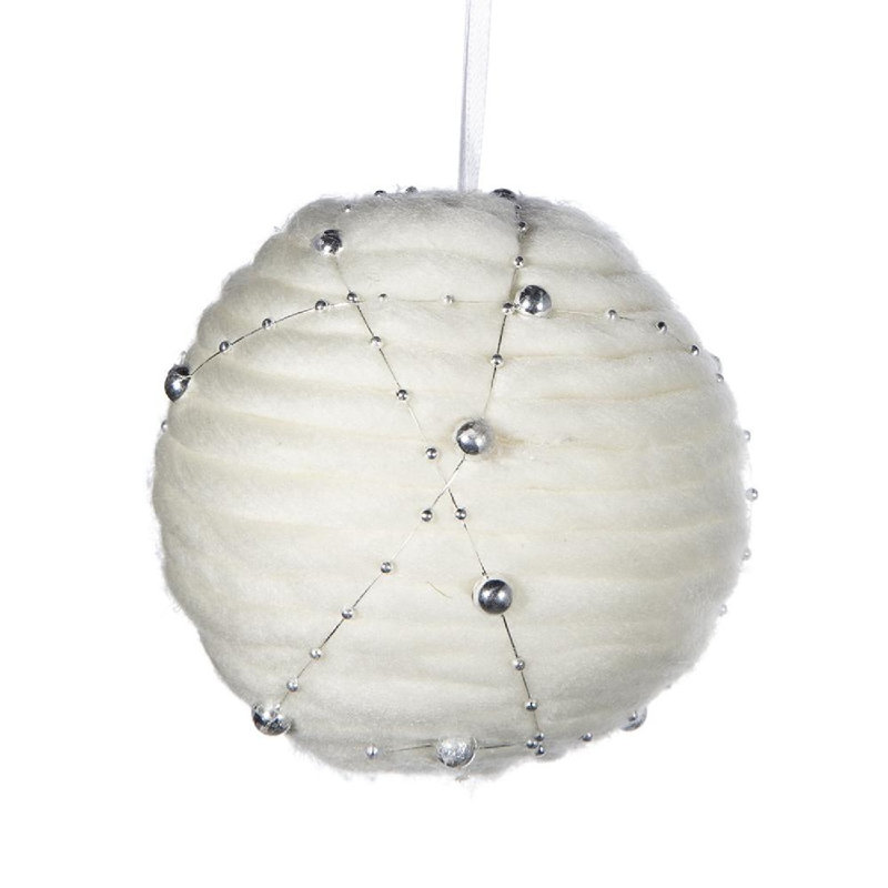 Set of 12 Ribbed White and Clear Plastic Hanging Ornaments
