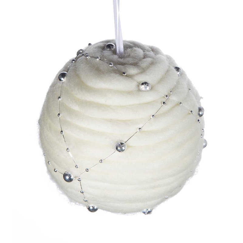 Set of 12 Ribbed White and Clear Plastic Hanging Ornaments