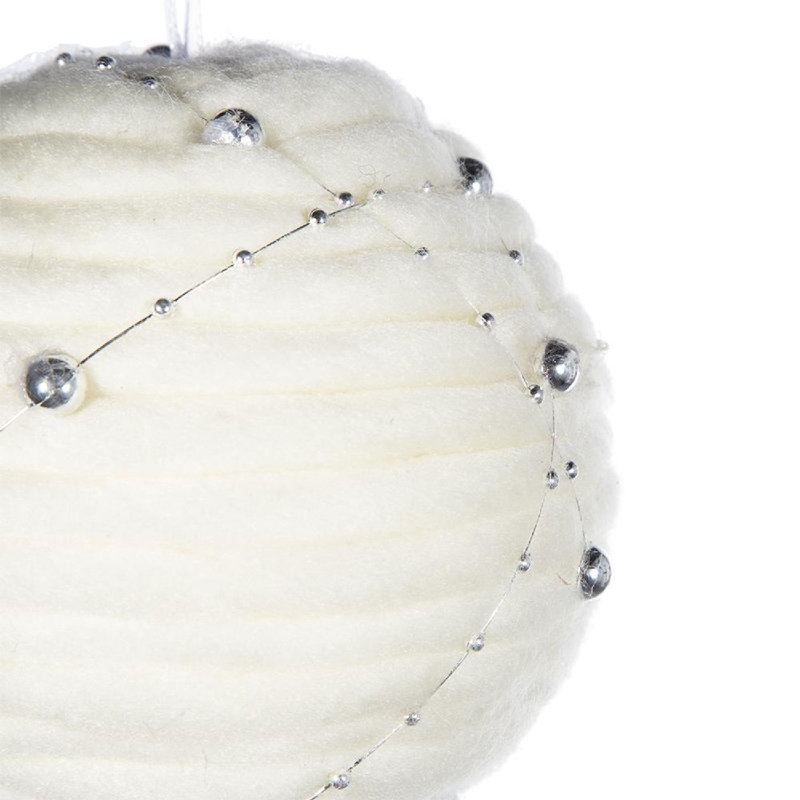 Set of 12 Ribbed White and Clear Plastic Hanging Ornaments