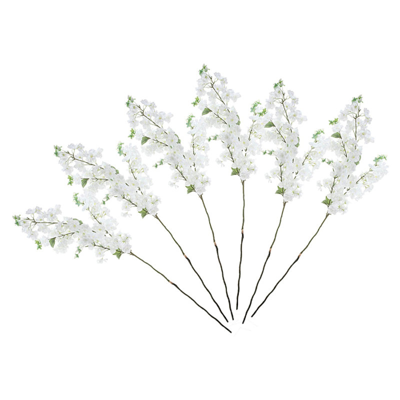 40" White Faux Cherry Blossom Stems - Set of 6