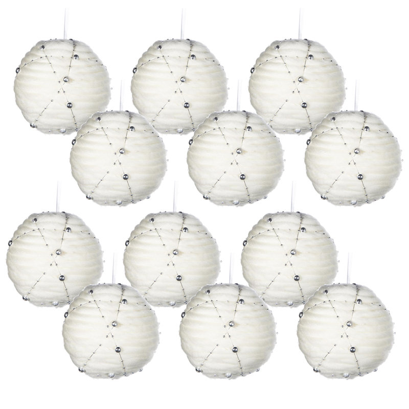 Set of 12 Ribbed White and Clear Plastic Hanging Ornaments