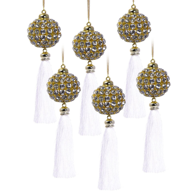 Gold and White Polyester Hanging Ornaments Set of 6