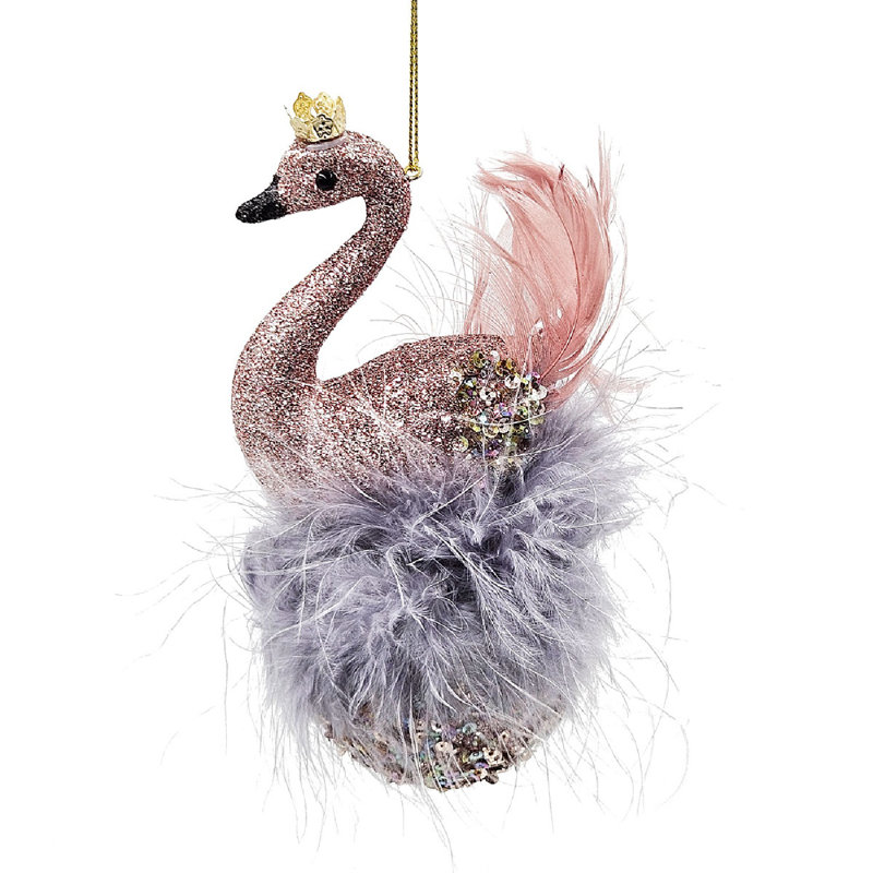 Set of 6 Pink and Blue Feathered Plastic Swan Ornaments