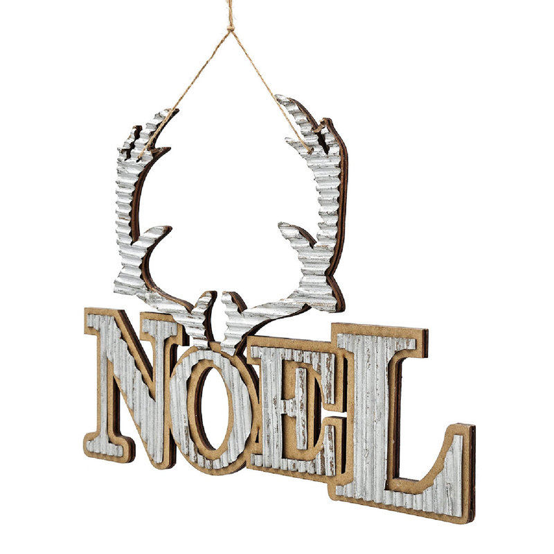 Rustic Silver and Brown Noel Ornaments Set of 6