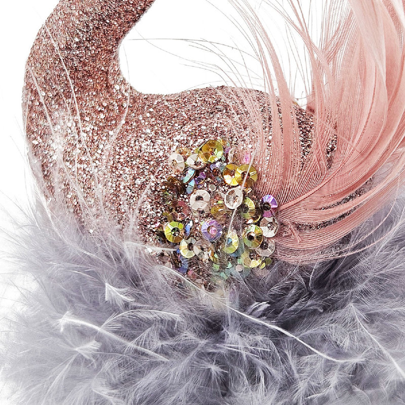 Set of 6 Pink and Blue Feathered Plastic Swan Ornaments