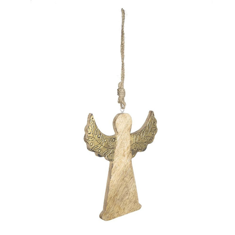 Set of 6 Wooden Angels with Gold Wings Hanging Ornaments
