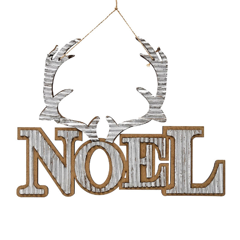 Rustic Silver and Brown Noel Ornaments Set of 6