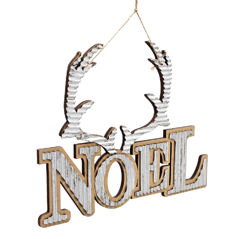 Rustic Silver and Brown Noel Ornaments Set of 6