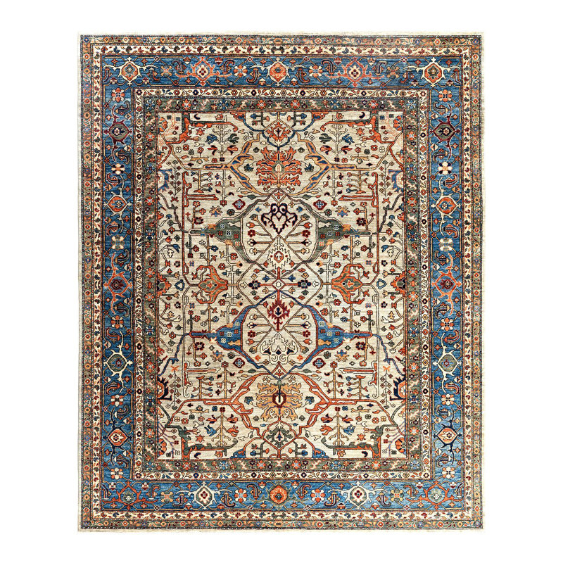 Serapi Light Gray and Blue Hand-Knotted Wool Area Rug