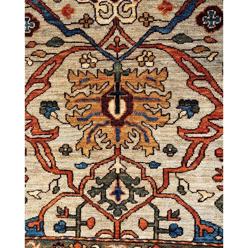 Serapi Light Gray and Blue Hand-Knotted Wool Area Rug