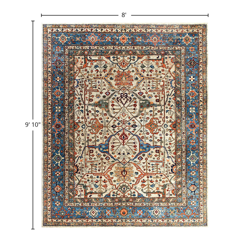 Serapi Light Gray and Blue Hand-Knotted Wool Area Rug