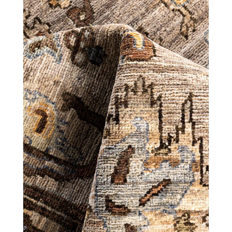 Handmade Geometric Brown Wool Rectangular Area Rug, 4' x 5'10"
