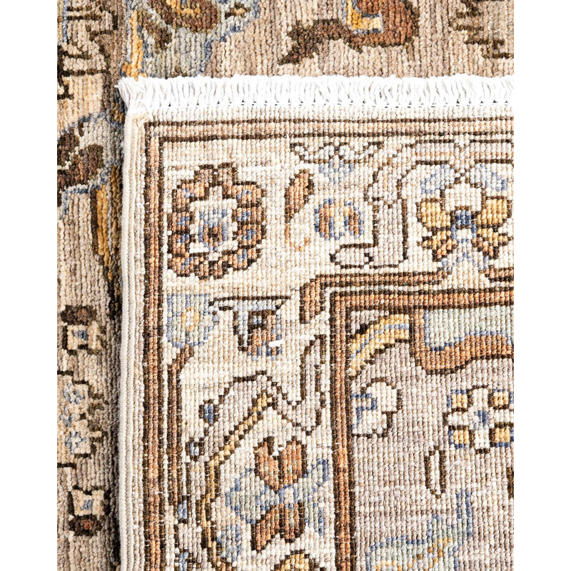 Handmade Geometric Brown Wool Rectangular Area Rug, 4' x 5'10"