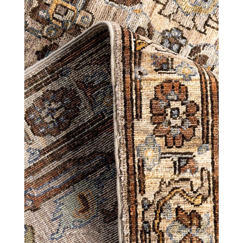Handmade Geometric Brown Wool Rectangular Area Rug, 4' x 5'10"