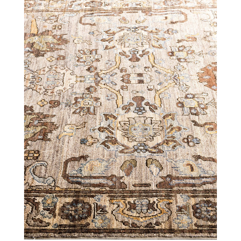 Handmade Geometric Brown Wool Rectangular Area Rug, 4' x 5'10"