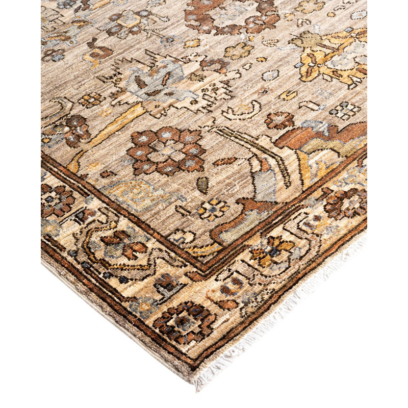 Handmade Geometric Brown Wool Rectangular Area Rug, 4' x 5'10"