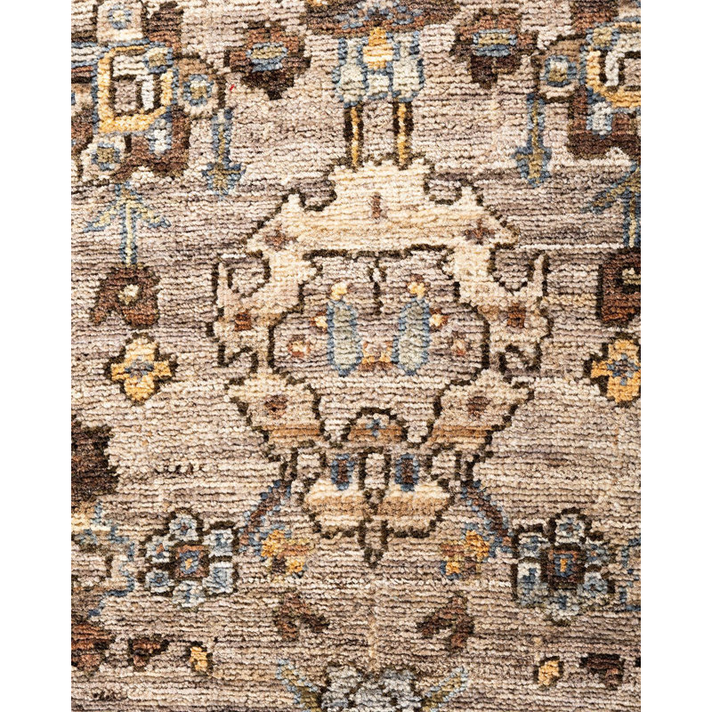 Handmade Geometric Brown Wool Rectangular Area Rug, 4' x 5'10"