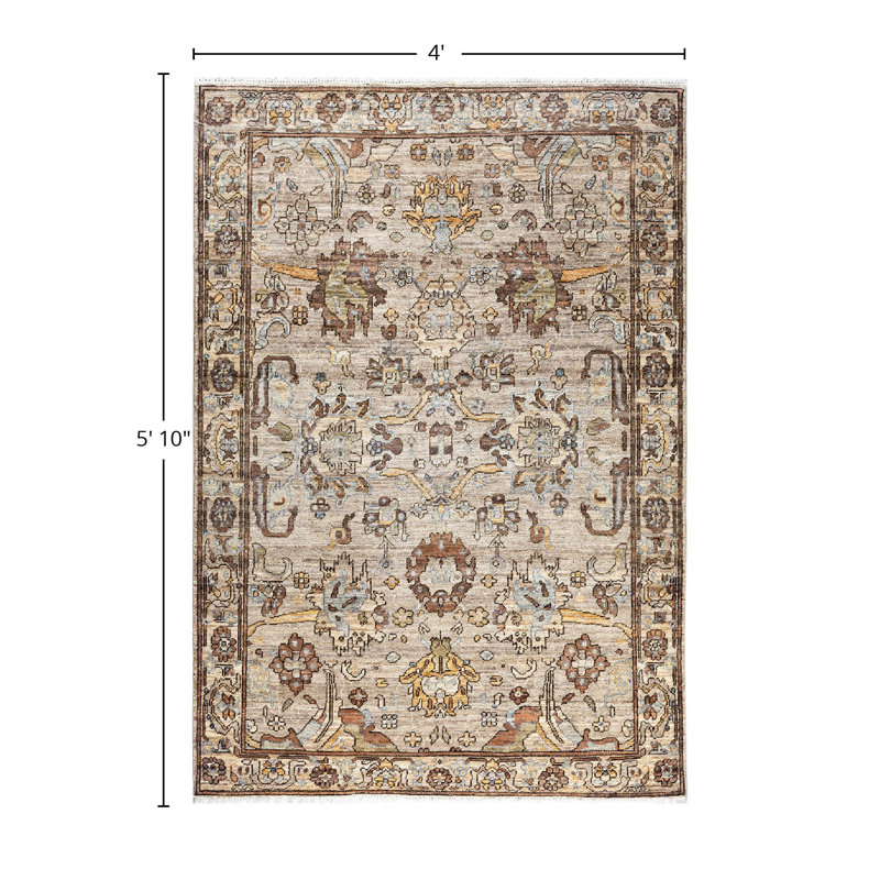 Handmade Geometric Brown Wool Rectangular Area Rug, 4' x 5'10"
