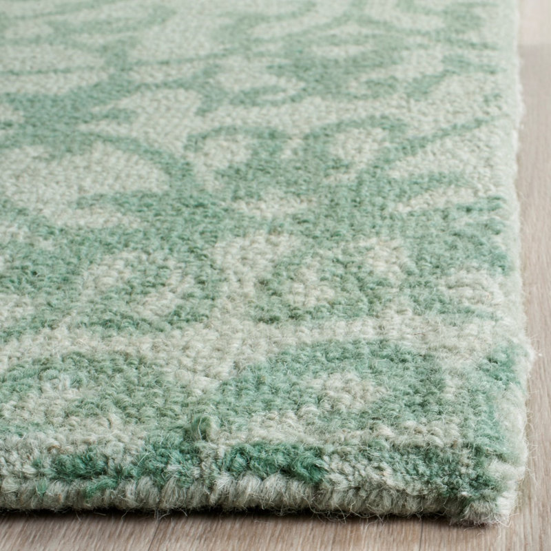 Grey and Turquoise Hand Tufted Wool Square Rug