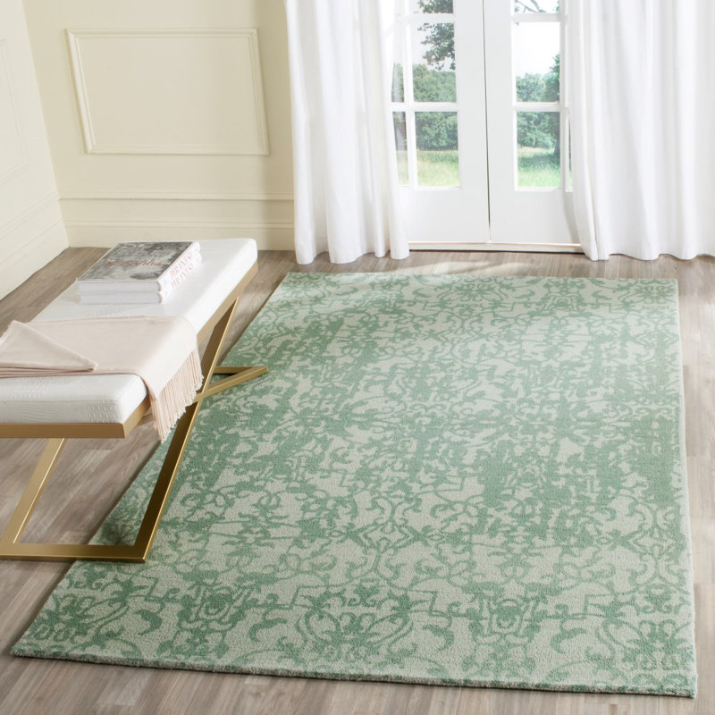Grey and Turquoise Hand Tufted Wool Square Rug