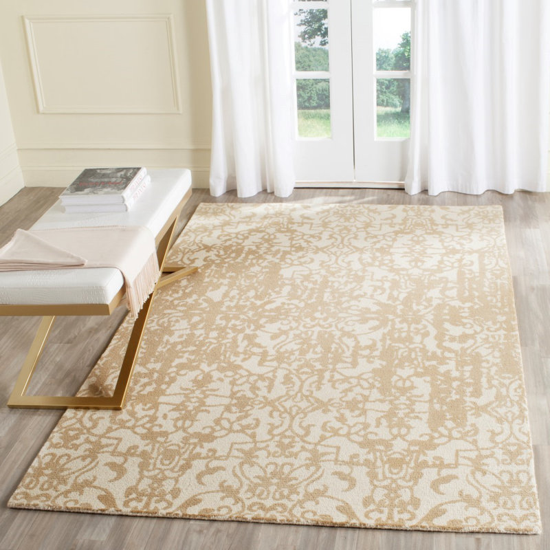Hand-Tufted Ivory and Sand Wool Square Rug 6' x 6'
