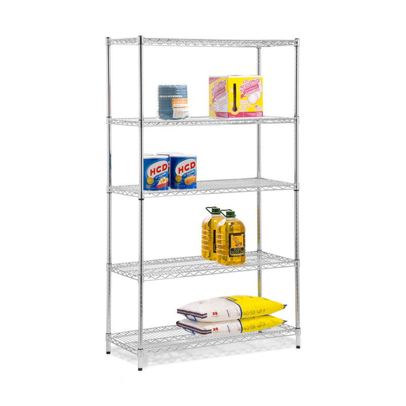 Chrome Heavy Duty Steel 5-Tier Adjustable Shelving Unit, 42'' W