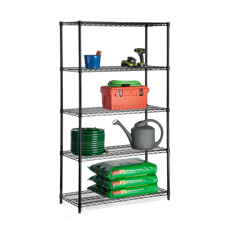 Heavy-Duty Black Steel 5-Tier Garage Shelving Unit, 800 lbs Capacity