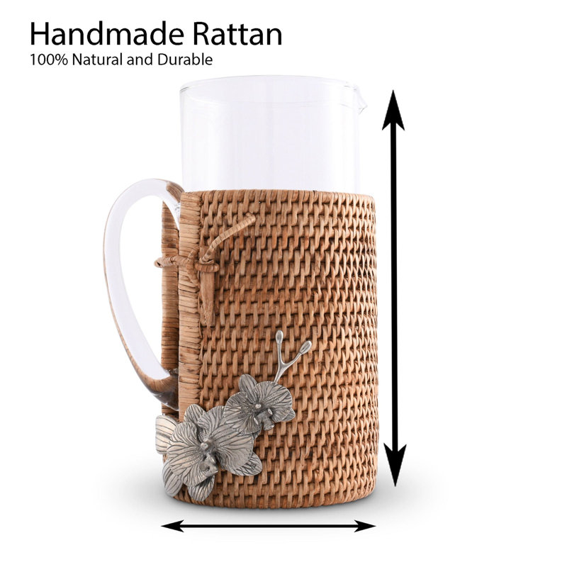 Orchid Glass Pitcher with Hand-Woven Rattan Holder