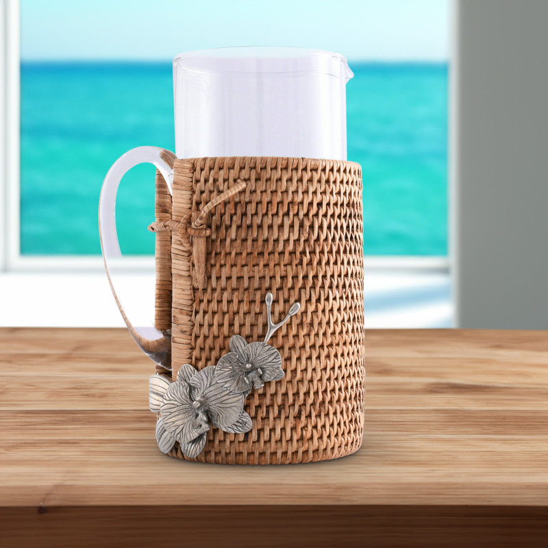Orchid Glass Pitcher with Hand-Woven Rattan Holder