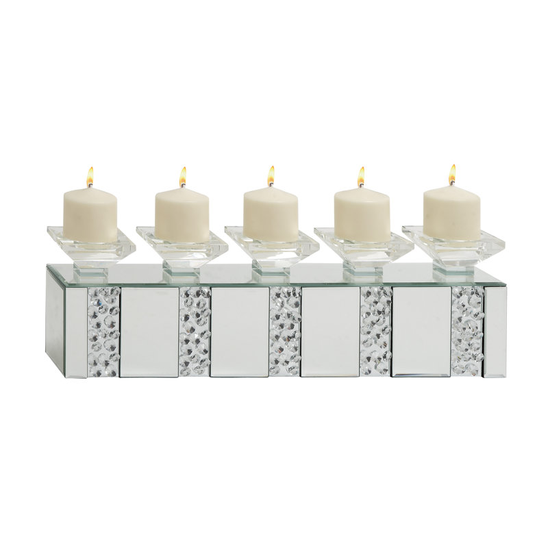 Elegant Silver Glass 24" Pillar Candelabra with Mirrored Accents