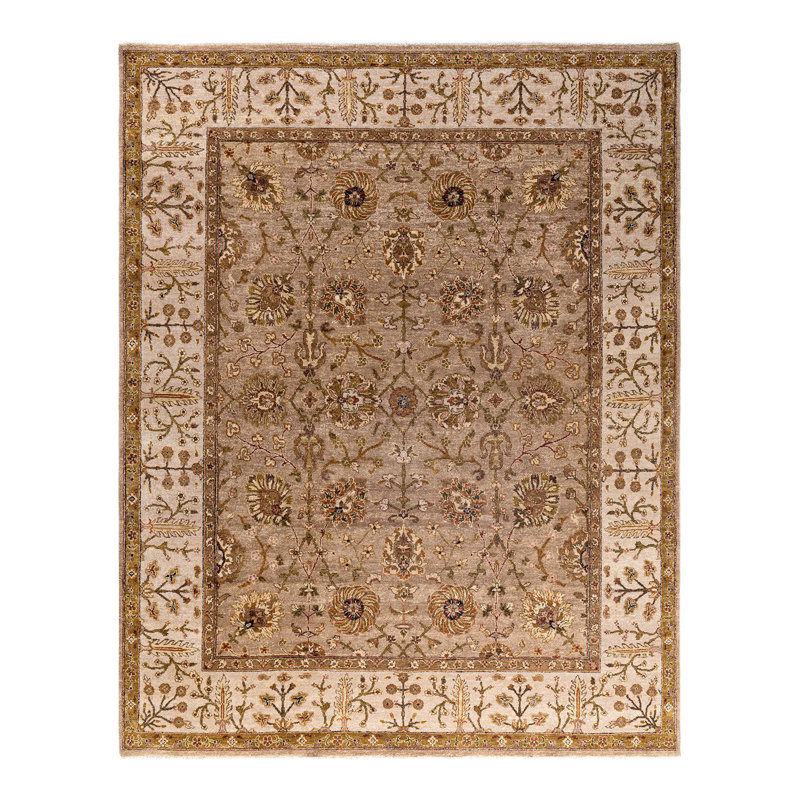 Handmade Brown and Beige Wool Rectangular Area Rug