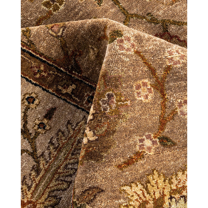 Handmade Brown and Beige Wool Rectangular Area Rug