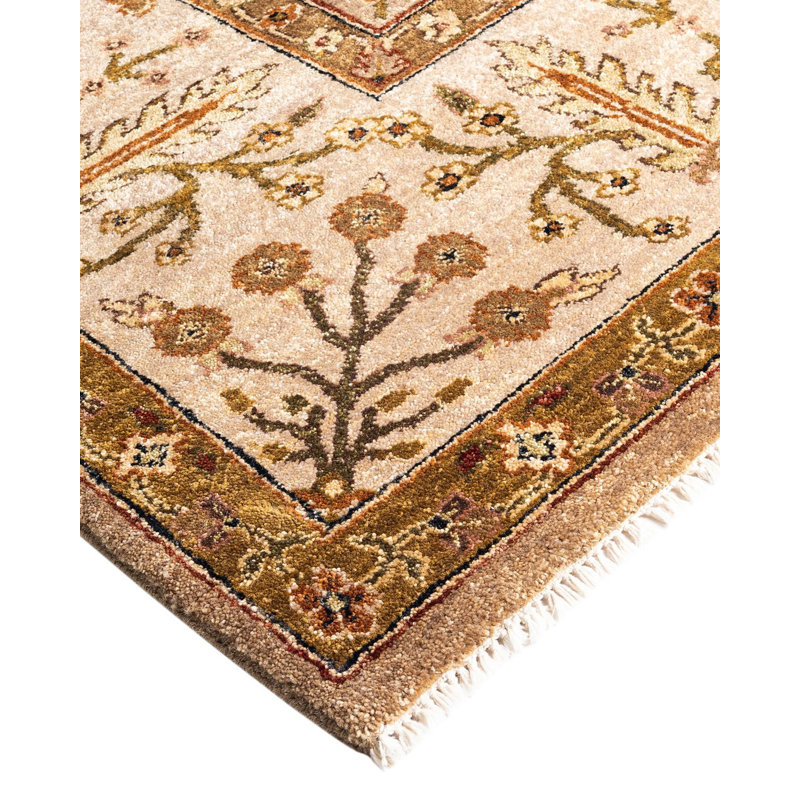 Handmade Brown and Beige Wool Rectangular Area Rug