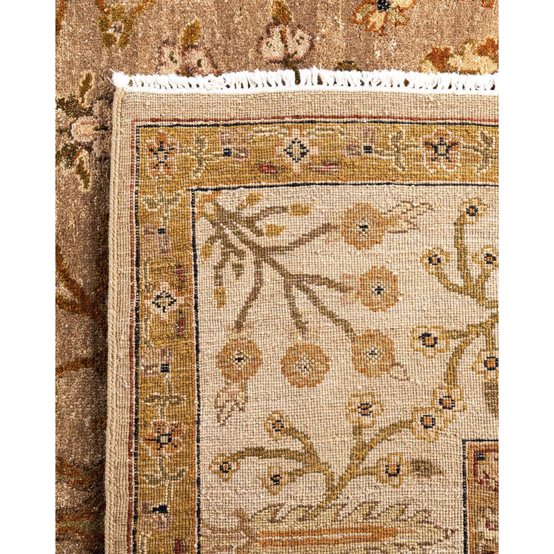 Handmade Brown and Beige Wool Rectangular Area Rug