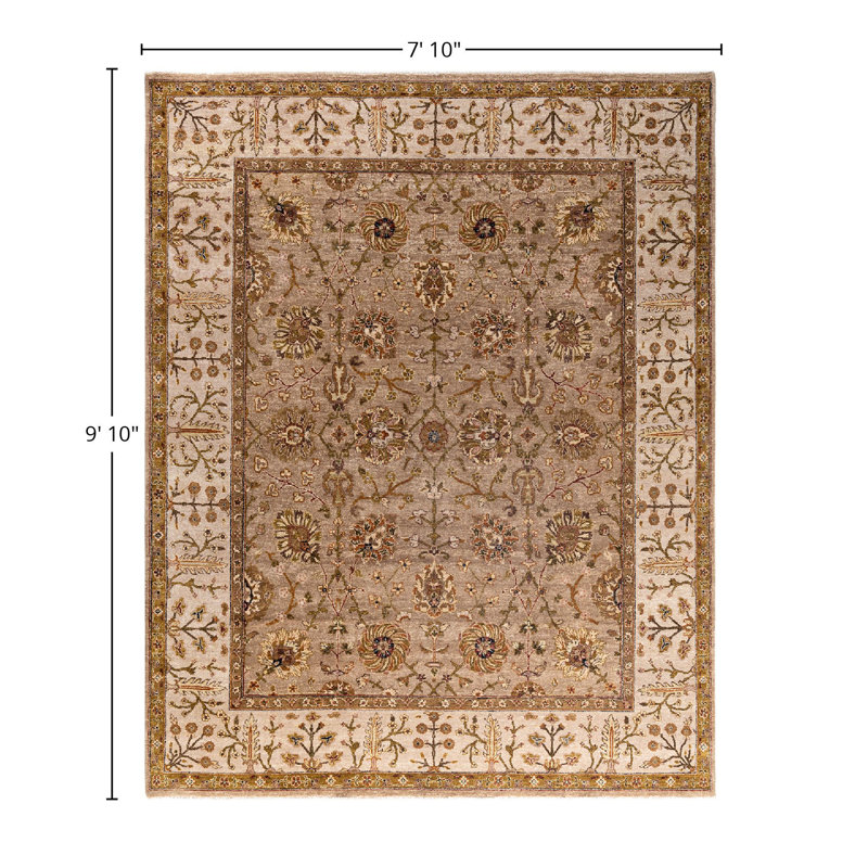 Handmade Brown and Beige Wool Rectangular Area Rug