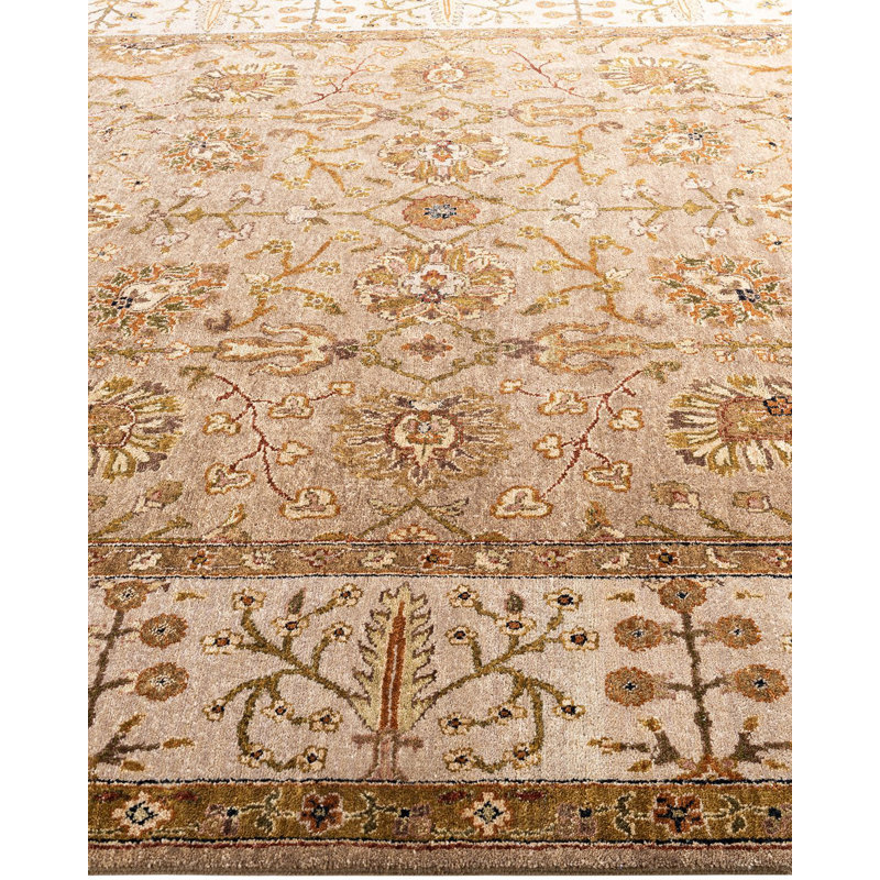 Handmade Brown and Beige Wool Rectangular Area Rug